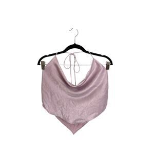 Lulus Top Womens Medium Cowl Neck Tie Back Halter Crop Lavender Handkerchief